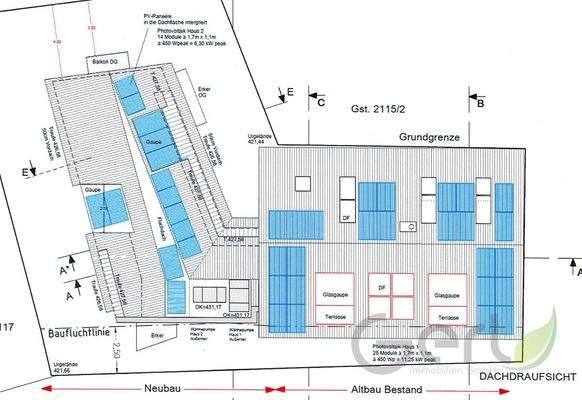 Draufsicht: Altbestand mit Neubau