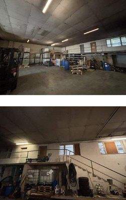 Rapslager-Halle innen mit Büro und Werkstatt