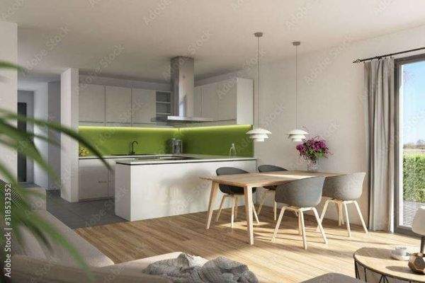 Wohnzimmer mit offener Küche