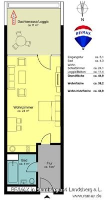 GrundRiss - REMAX PSc-1084 1 Zi ETW OLYPARK