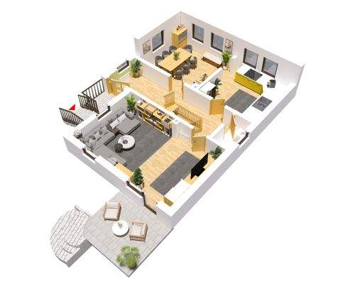 3D-Grundriss EG mit Einrichtungsvorschlag