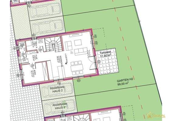 Lageplan HAUS 2 mit Garten und Stellplätzen