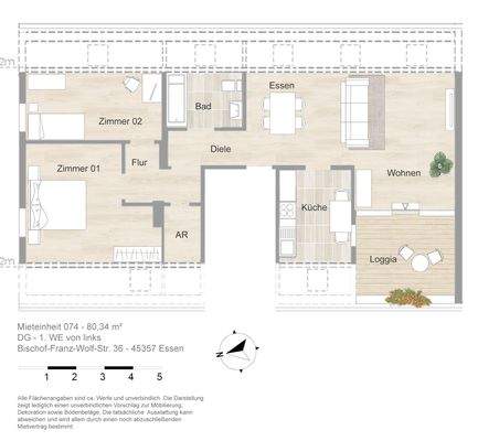 Grundriss farbig / möbliert