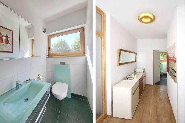 Gäste WC (links) und Flur (rechts) im Obergeschoss