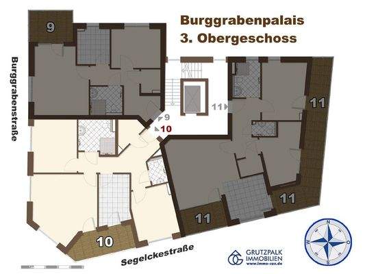 W 10 = Südwestecke der Etage 3