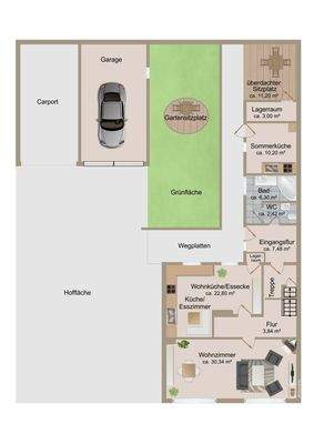 Grundriss Erdgeschoss und Außenanlage