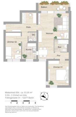 Grundriss farbig / möbliert