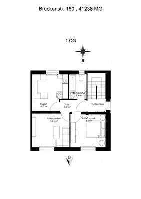 Floorplan letterhead - Brückenstr. 160 , 41238 MG - 1 OG - 2D Floor Plan