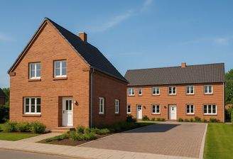 Traditionelles Ziegelhaus unter blauem Himmel