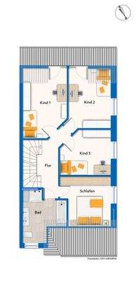 Obergeschoss mit Mustermöblierung