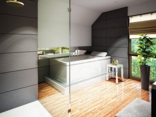 großes Hauptbad mit Wanne und Dusche