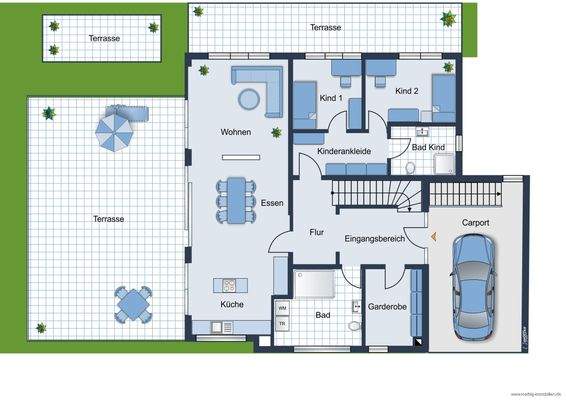 Grundrissvorschlag des Hauses - Erdgeschoss - nicht maßstabsgetreu - Möblierung dient lediglich der Veranschaulichung und ist teilweise nicht Bestandteil der Immobilie