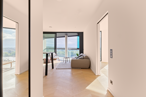 Blick vom Flur auf den Wohnbereich