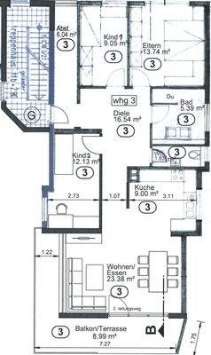 Grundriss Wohnung Nr. 3 OG