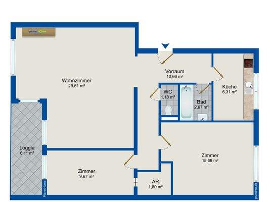 Aktueller Grundriss 3-Zimmer