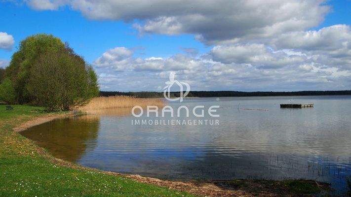 Badestelle mit Schwimminsel | Alte Mühle am Südufer des Goldberger Sees