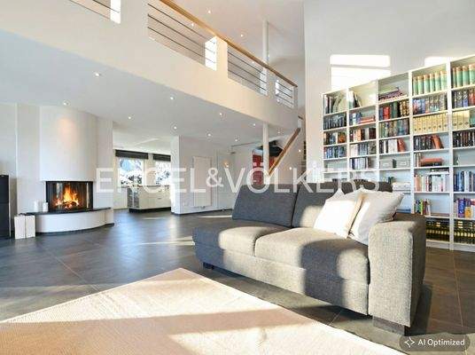 Traumhaftes, offenes Wohnzimmer mit Kamin