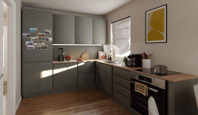 Die offene Wohnküche lädt zum gemeinsamen Kochen ein