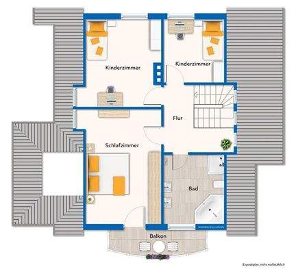 Dachgeschoss mit Mustermöblierung