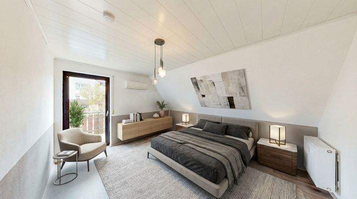 Einrichtungsbeispiel Schlafzimmer mit Zugang zum Nord-Ost Balkon