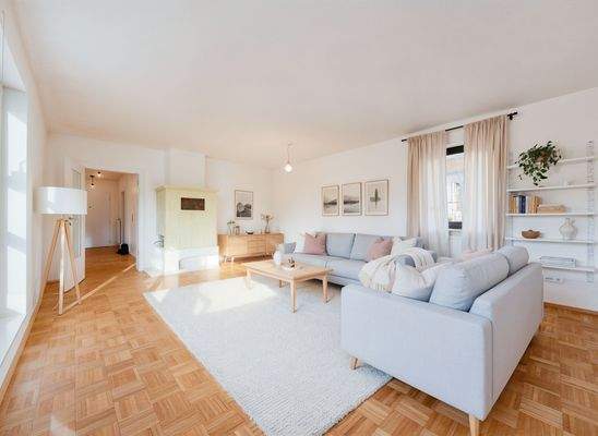 Wohnzimmer mit Kachelofen - (KI generiert)