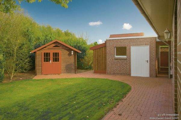 Ansicht Geräteraum und Remise (Sommer)