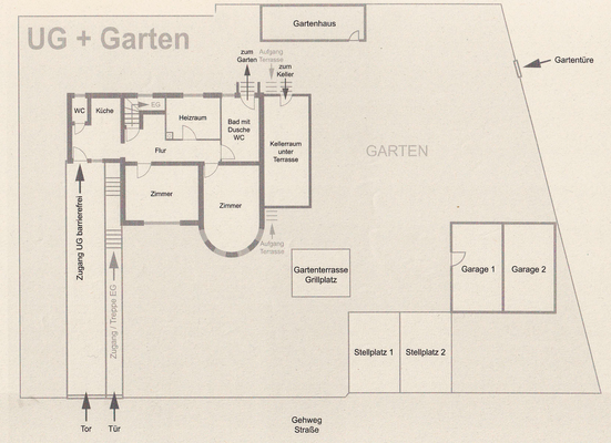 Grundriss Untergeschoss + Garten