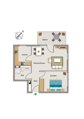 Grundriss, offene Küche