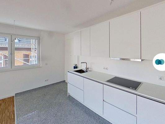 Ansicht II: Wohnzimmer und Küche