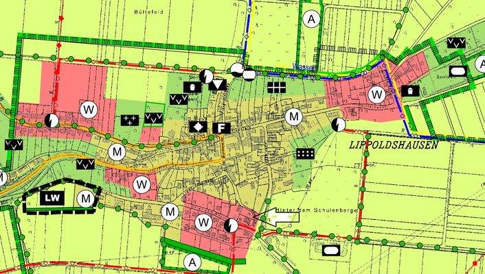 Flächennutzungsplan mit Pfeil
