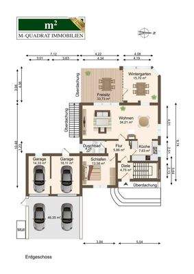EG-Grundriss bemaßt - Haupthaus