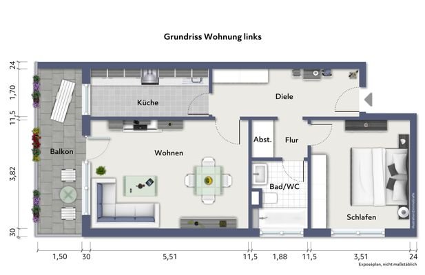 Grundriss Wohnung links