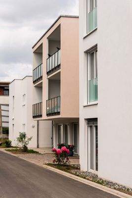 Seitliche Hausansicht + Blumen