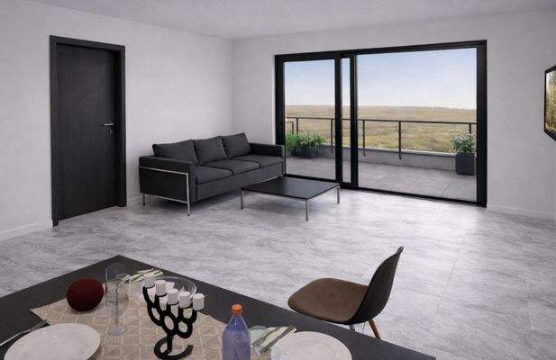 Wohnzimmer mit Balkonausblick