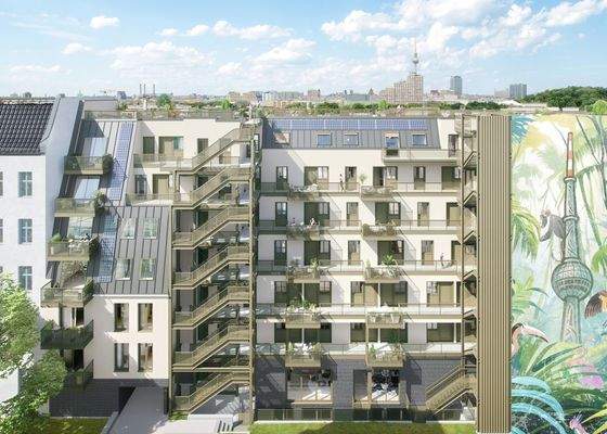 Facettenreiche Gartenfassade und Panorama-Dachgarten