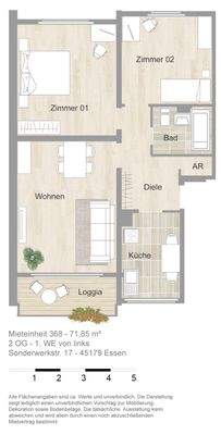 Grundriss farbig / möbliert