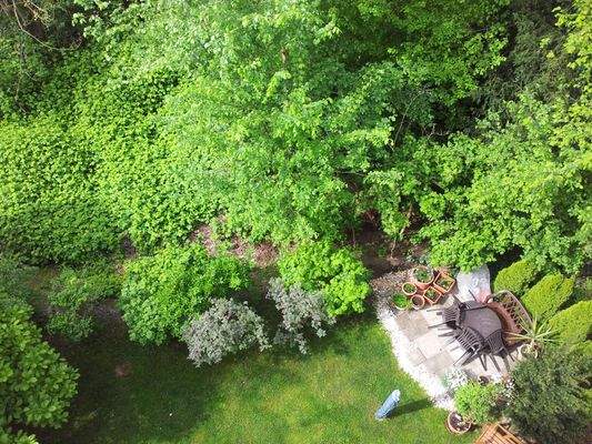 Blick von oben in den Gartenanteil