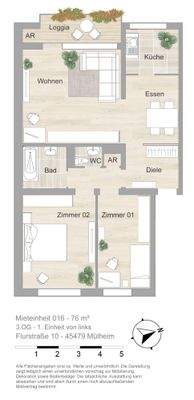 Grundriss farbig / möbliert