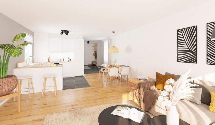 Heller Wohnbereich dank bodentiefer Fenster