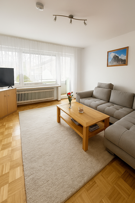 Wohnzimmer mit KI generiert und eingerichtet als Wohnbeispiel