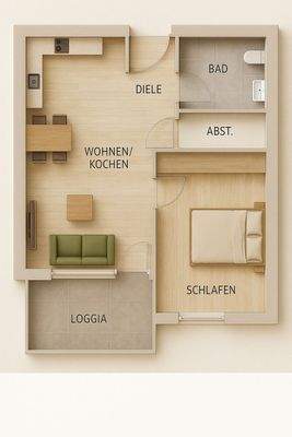 Grundriss 2 Zimmer-Wohnung
