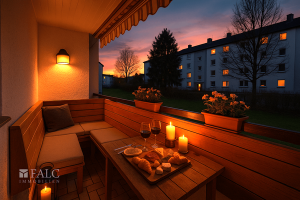 Balkon Einrichtungsbeispiel Abend