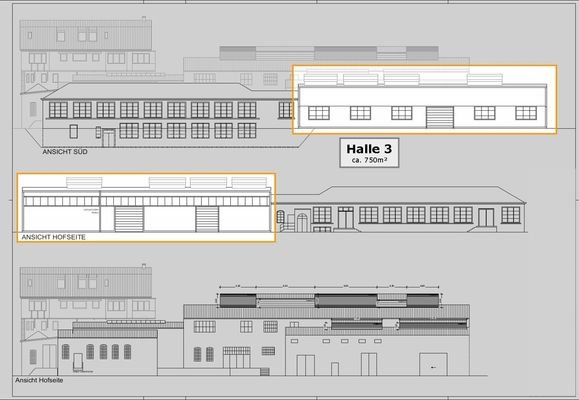 Halle 3 (ca 750m²), Außenansicht (Zeichnung 1)