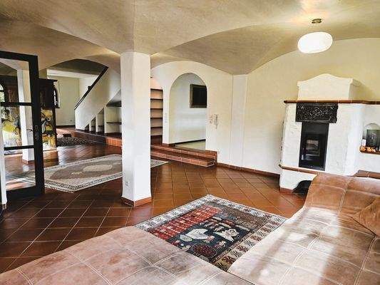 Blick Wohnbereich mit Kaminofen