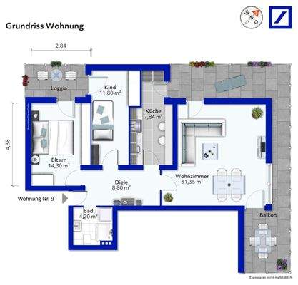 Grundriss 3-Zimmer-Wohnung