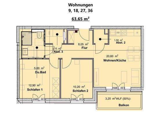 Wohnungen 9, 18, 27, 36