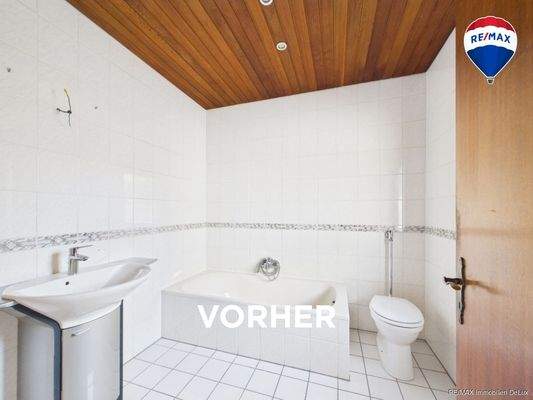 RE/MAX Immobilien DeLux Soppelhaushälfte Mettlach Badezimmer nachher