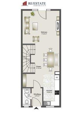 Offener Koch-/Ess-/Wohnbereich im EG