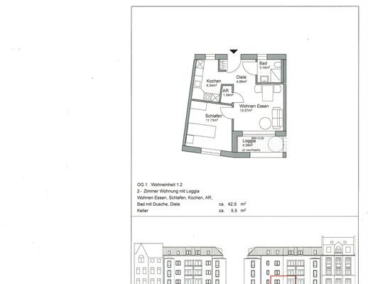 1.Obergeschoss 42,90 m²