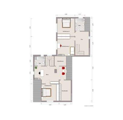 Grundriss Dachgeschoss (nicht maßstabsgerecht, Möblierungsbeispiel)